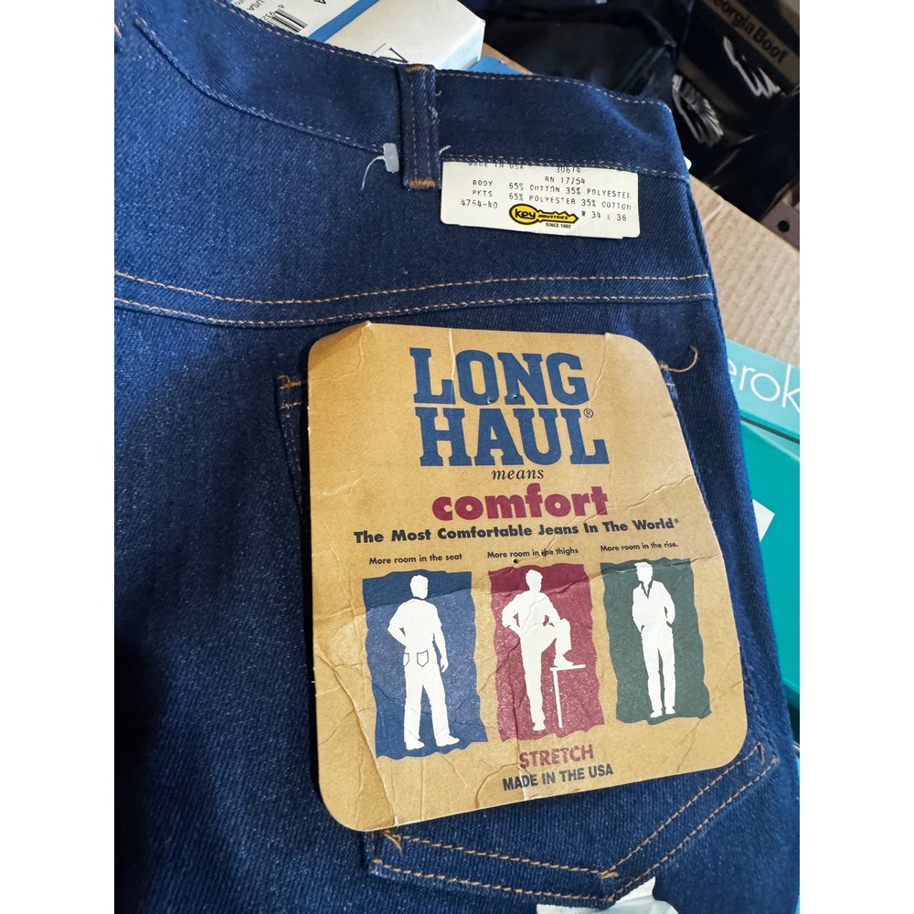 Vintage Key Industries Long Haul Stretch Jeans Mens 34x36 Made in USA Dark Wash